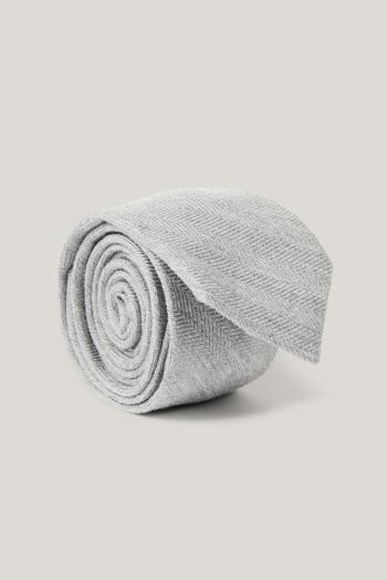 KRAVATA GANT HERRINGBONE WOOL BLEND TIE LIGHT GREY