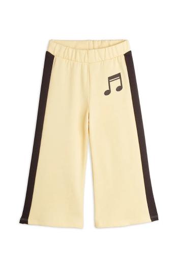 Detské bavlnené tepláky Mini Rodini Note žltá farba, s nášivkou, 2523011123