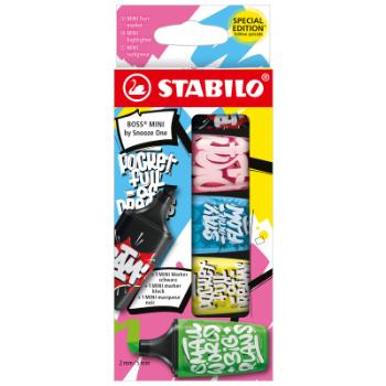 Zvýrazňovače a popisovač - STABILO BOSS MINI by Snooze One - 5 ks sada - růžová, modrá, žlutá, zelen