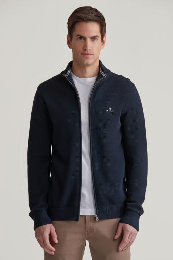 SVETR GANT COTTON PIQUE ZIP CARDIGAN EVENING BLUE