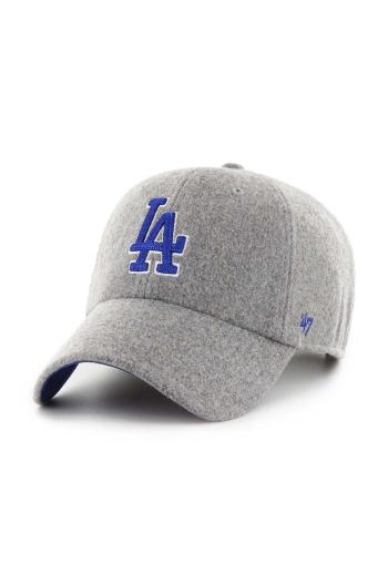 Vlněná kšiltovka 47 brand MLB Los Angeles Dodgers šedá barva, s aplikací, B-CHSCU12WIS-GY