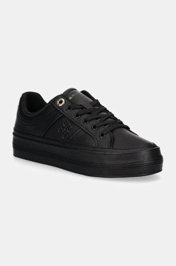 Kožené sneakers boty Tommy Hilfiger ESSENTIAL VULC SNEAKER MONOGRAM černá barva, FW0FW07945