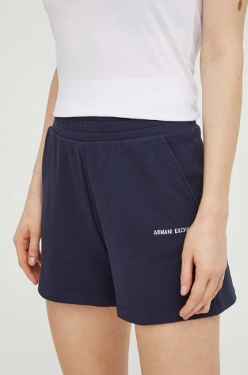 Bavlněné šortky Armani Exchange tmavomodrá barva, hladké, high waist, 3DYS72 YJDBZ