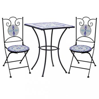 Mozaikový bistro set 3 ks Dekorhome Bílá / modrá