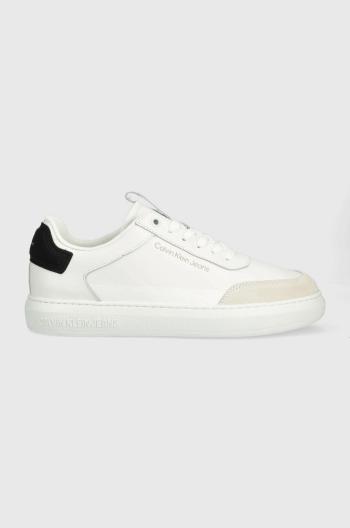 Kožené sneakers boty Calvin Klein Jeans CASUAL CUPSOLE HIGH/LOW FREQ bílá barva, YM0YM00670