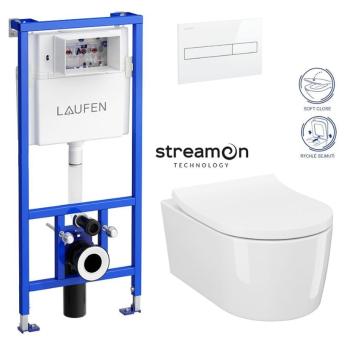 LAUFEN Rámový podomítkový modul CW1 SET s bílým tlačítkem + WC CERSANIT INVERTO + SEDÁTKO DURAPLAST SOFT-CLOSE H8946600000001BI IN1