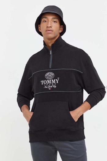 Bavlněná mikina Tommy Jeans pánská, černá barva, s aplikací