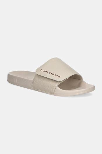 Pantofle Tommy Hilfiger STRAPPY HILFIGER POOL SLIDE pánské, béžová barva, FM0FM05095