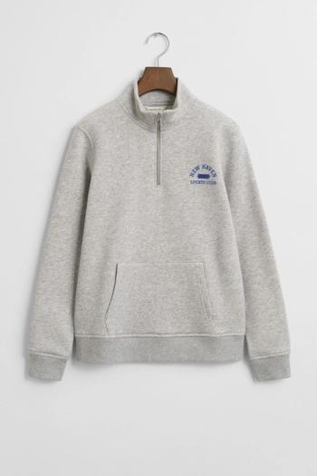 MIKINA GANT GRAPHIC HALF ZIP SWEATSHIRT LIGHT GREY MELANGE