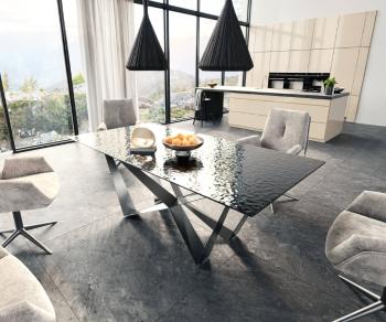 Jídelní stůl Edge 200x100 reliéfní sklo kouřové černé 3D design