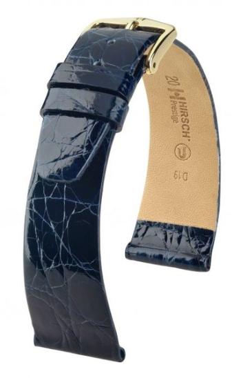 Řemínek Hirsch Prestige Crocodile - modrý - 14 mm - M – Střední délka - 10 mm - Zlatá