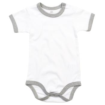 Babybugz Dvoubarevné dětské body s krátkým rukávem - Bíla / šedý melír | 12-18 měsíců