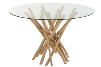 Jídelní kulatý dřevěný stůl se skleněnou deskou Branches - Ø120*75 cm 21111