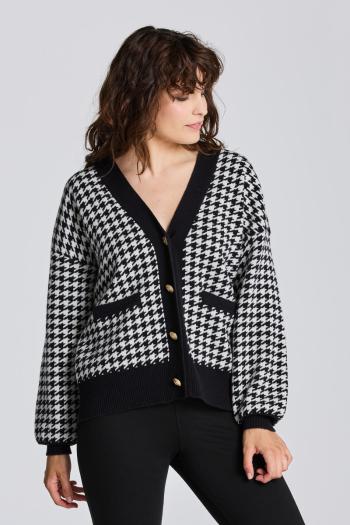 SVETR GANT D1. HOUNDSTOOTH OVERSIZED CARDIGAN EBONY BLACK