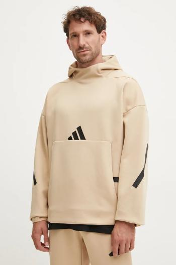 Mikina adidas ZNE pánská, béžová barva, s kapucí, s aplikací, JJ4894