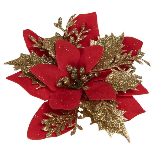 Dekorace červená květina vánoční hvězda Poinsettia - 14*5 cm  65777