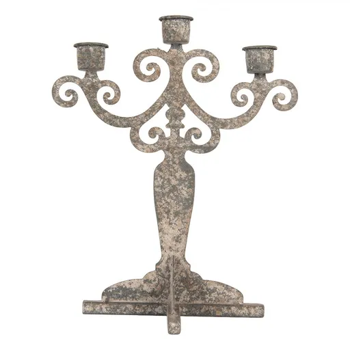 Šedý antik kovový svícen na 3 úzké svíčky Triento - 26*16*35 cm Clayre & Eef