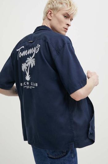 Košile Tommy Jeans pánská, tmavomodrá barva, relaxed, DM0DM18945