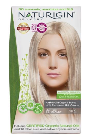 NATURIGIN Organic Based 100% Permanent Hair Colours Lightest Blonde Ash 10.2 barva na vlasy 115 ml