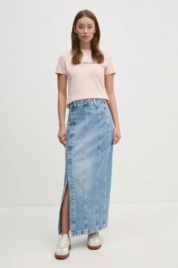 Džínová sukně Pepe Jeans MIDI SKIRT UHW EMBRO modrá barva, maxi, PL901166