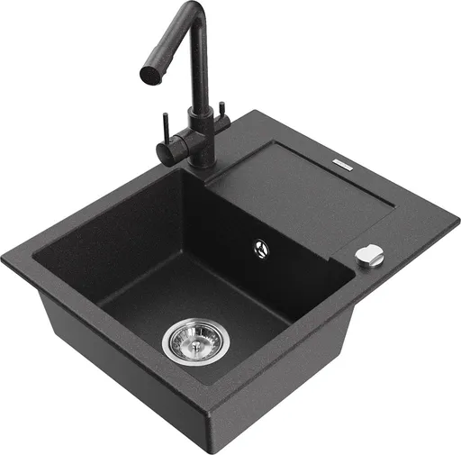 MEXEN/S Enzo granitový dřez 1-miska s odkapávačem včetně baterie Duero, černá kropenatý 6506-76-671600-76