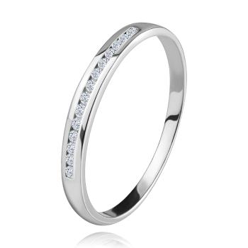 Briliantový prsteň v bielom 14K zlate - ligotavá línia drobných čírych diamantov - Veľkosť: 56 mm