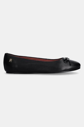 Kožené baleríny Tommy Hilfiger BALLERINA LEATHER FLAT BOW černá barva, FW0FW08359