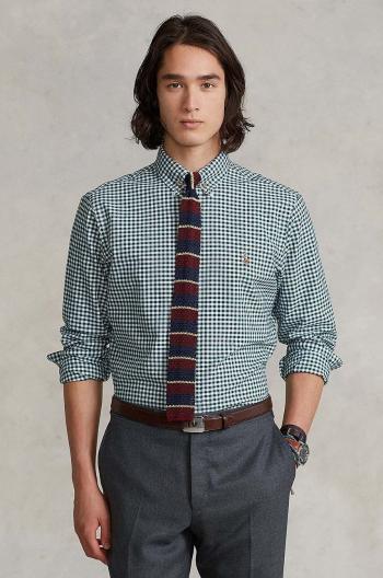 Bavlněná košile Polo Ralph Lauren zelená barva, slim, s límečkem button-down, 710852744