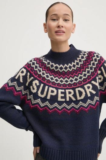 Svetr z vlněné směsi Superdry dámský, tmavomodrá barva, W6110555A-B9R