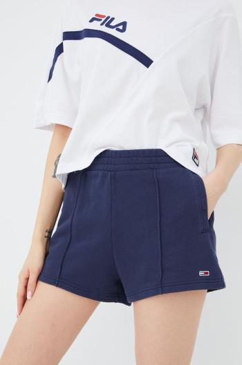 Bavlněné šortky Tommy Jeans dámské, tmavomodrá barva, hladké, high waist