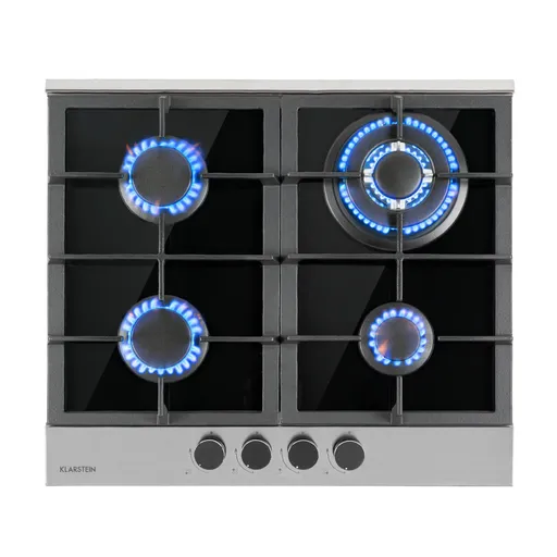 Klarstein Alchemist, plynová varná deska, 4 hliníkové hořáky, sklokeramika, černá