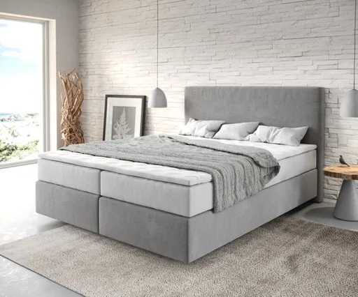 Boxspring postel Dream-Well 160x200 cm mikrovlákno šedá
