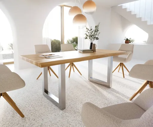 Jídelní stůl Edge 200x100 dub přírodní nerezová ocel široký