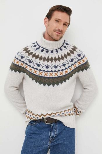 Vlněný svetr Barbour Roose Fair Isle Rollneck pánský, šedá barva, s golfem, MKN1492