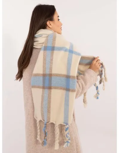 Dámská šála teplá kostkovaná světle béžová