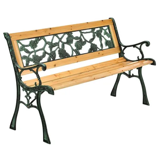 Zahradní lavice 122 cm, motiv růží, dřevo/litina