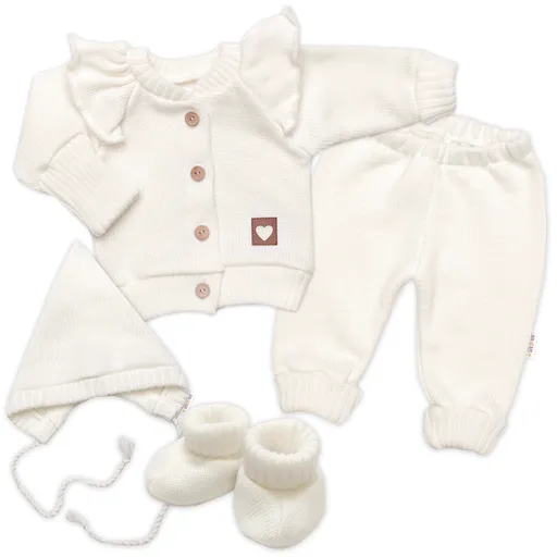 Baby Nellys Rostoucí pletená sada 4D Girl s volánkem Love, smetanová, vel. 68/74