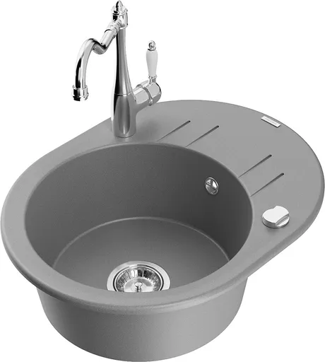 MEXEN/S Kevin granitový dřez 1-miska s odkapávačem včetně baterie Carla, šedá 6517-71-670700-00