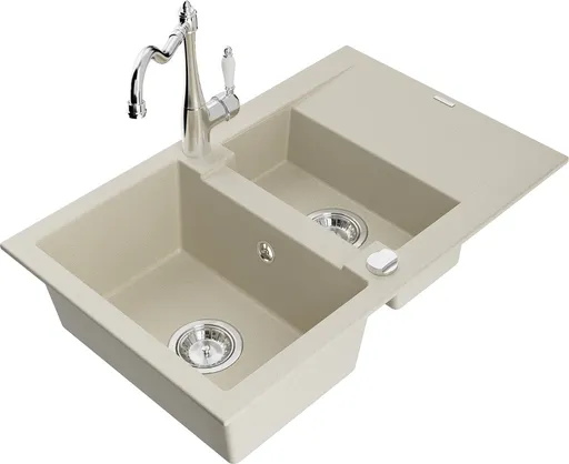 MEXEN/S Gaspar granitový dřez 1.5 s odkapávačem včetně baterie Carla, béžová 6507-69-670700-00