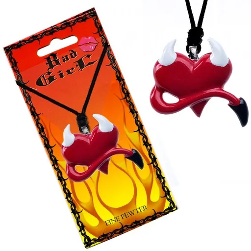 Náhrdelník s přívěskem srdce, čertovy růžky a ocásek