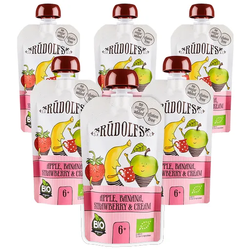 Rudolfs Jablko, banán, jahoda se smetanou BIO kapsička 6x110 g