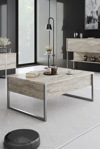 Konferenční stolek Luxe - Travertine, Silver