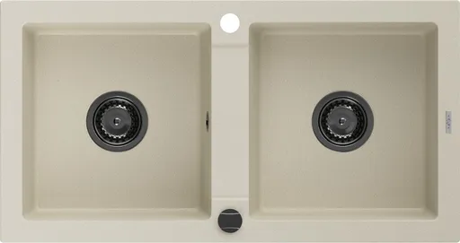 MEXEN/S Mario granitový dřez 2-bowl 820 x 436 mm, béžová, + černý sifon 6504822000-69-B