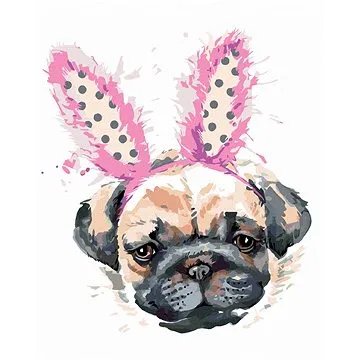 Mops s čelenkou, 40×50 cm, bez rámu a bez vypnutí plátna (6045280)