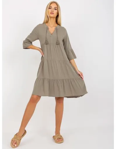 Dámské šaty s volánem a výstřihem do V BROOK khaki