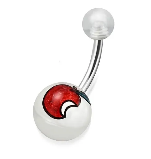 Piercing do bříška z oceli a akrylu - transparentní kuličky, nakousnuté jablko