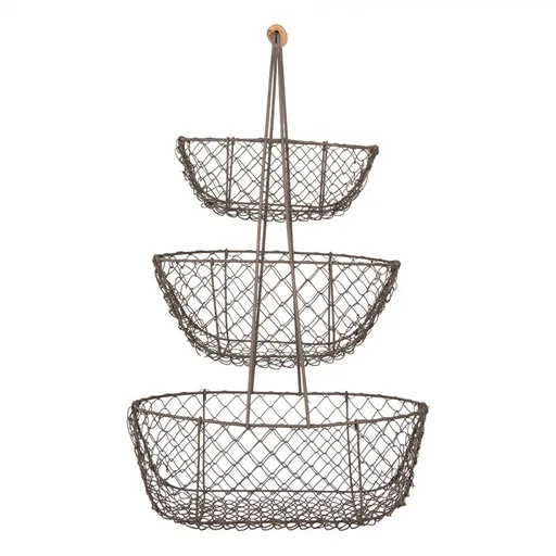 Hnědý kovový patrový stojan se 3 košíky a držadlem - 30*22*50 cm Clayre & Eef