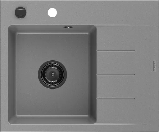MEXEN/S Ben granitový dřez 1 s odkapávačem levý 600 x 500 mm, šedý, sifon černá 6522605000-71-B