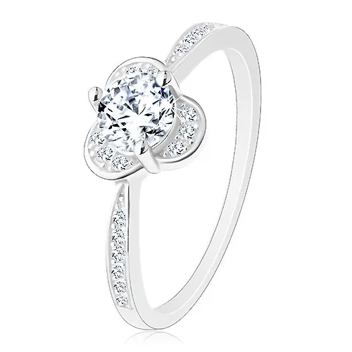 Třpytivý prsten ze stříbra 925, kulatý čirý zirkon s blýskavými půloblouky - Velikost: 54