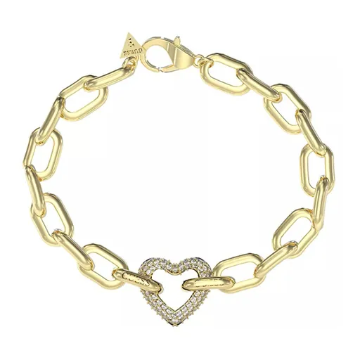 Guess Výrazný pozlacený náramek Srdce Beloved JUBB05016JWYG 18,5 cm